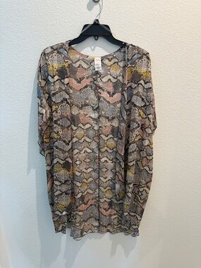 Lightweight Snake Print Kimono Cardigan - Pink & Yellow